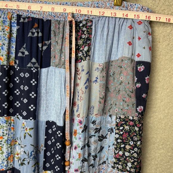 Blue Sky Patchwork Pants Wide Leg Rayon Ditsy Floral Boho Indie Cottage Size XL - Picture 4 of 8